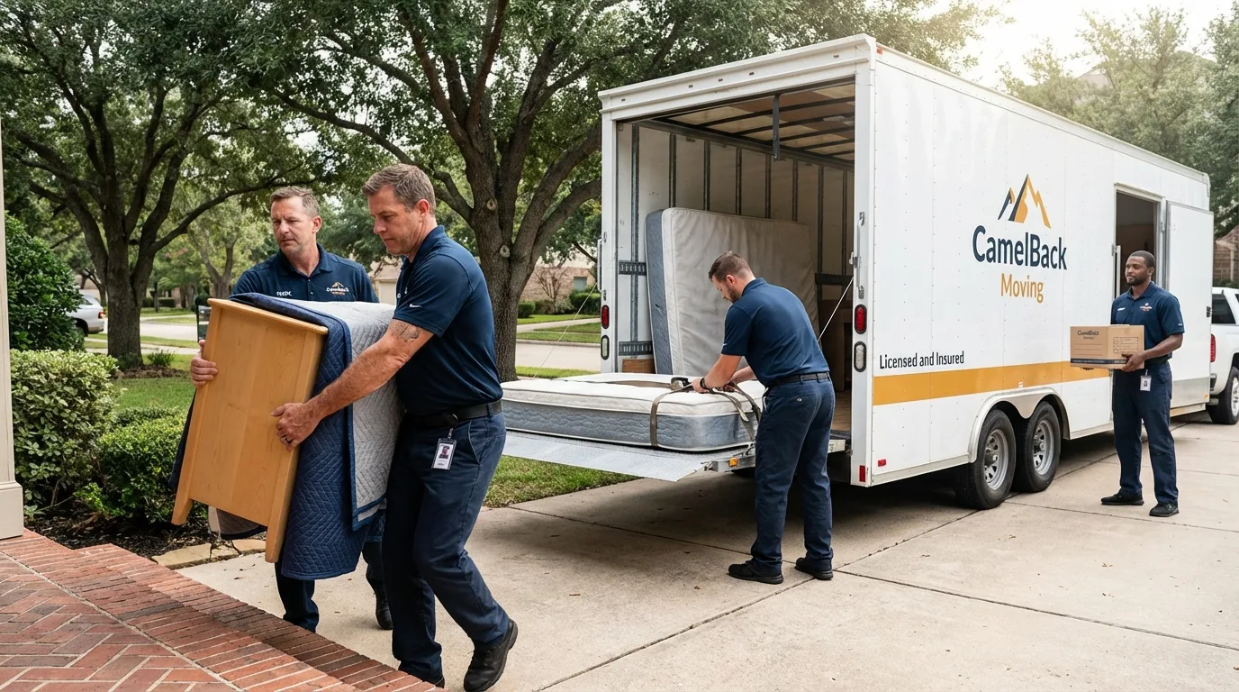 Crew loading residential truck for cross-state move from Dundalk, MD